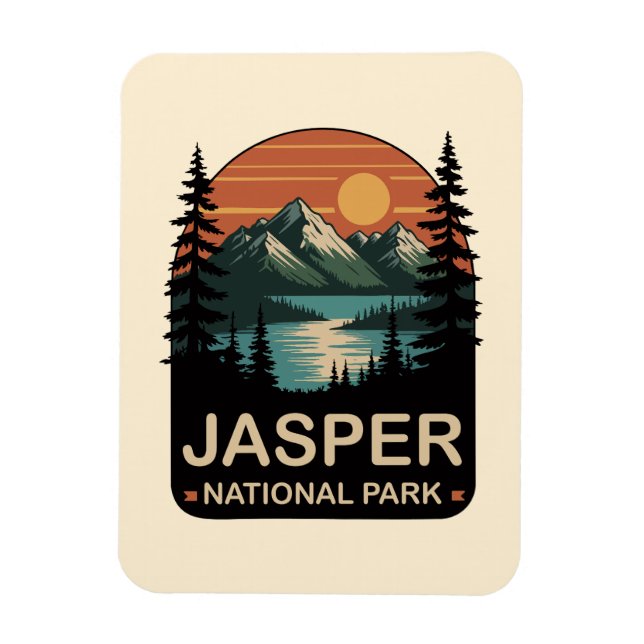 Jasper National Park Vintage Mountain Design Magnet (Vertikal)