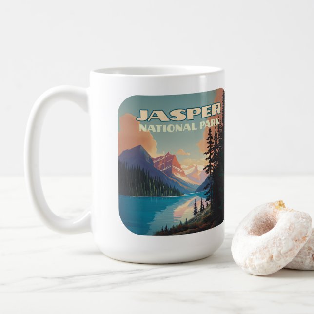 Jasper Nationalpark Alberta Canada Rockies Retro Kaffeetasse (Mit Donut)
