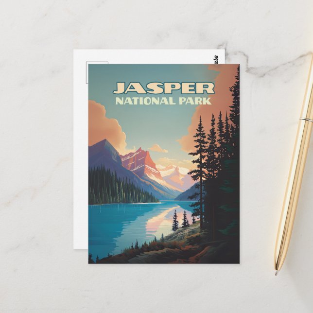 Jasper Nationalpark Alberta Canada Rockies Retro Postkarte (Vorderseite/Rückseite Beispiel)