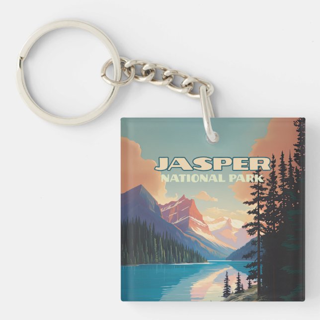 Jasper Nationalpark Alberta Canada Rockies Retro Schlüsselanhänger (Vorderseite)