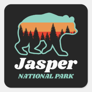 Jasper Nationalpark Canada Bear Retro Quadratischer Aufkleber