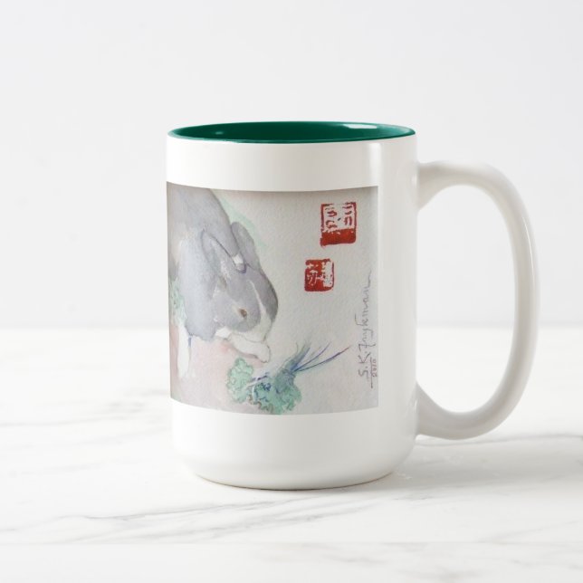 Jaspis die Häschen Zwei-Ton Tasse - Grün (Rechts)