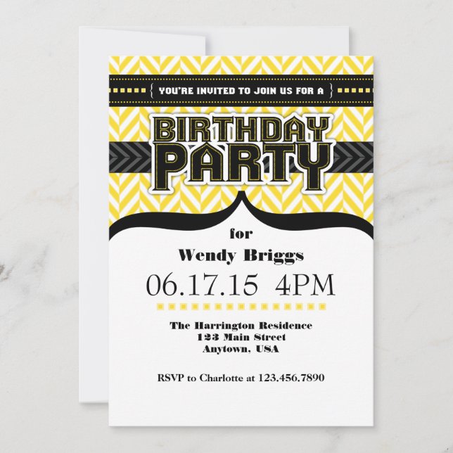 Jaune Blanc Noir Faucon Invitation d'anniversaire (Devant)