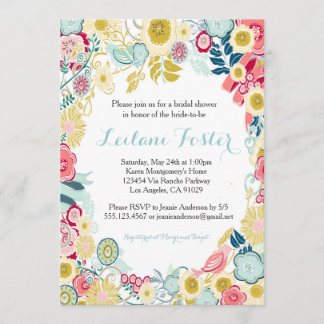 Jaune bleu de rose floral rustique de faire-part