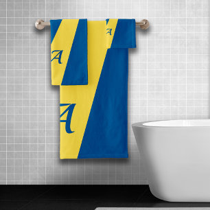 Jaune bleu moderne élégant chic audacieux monogram