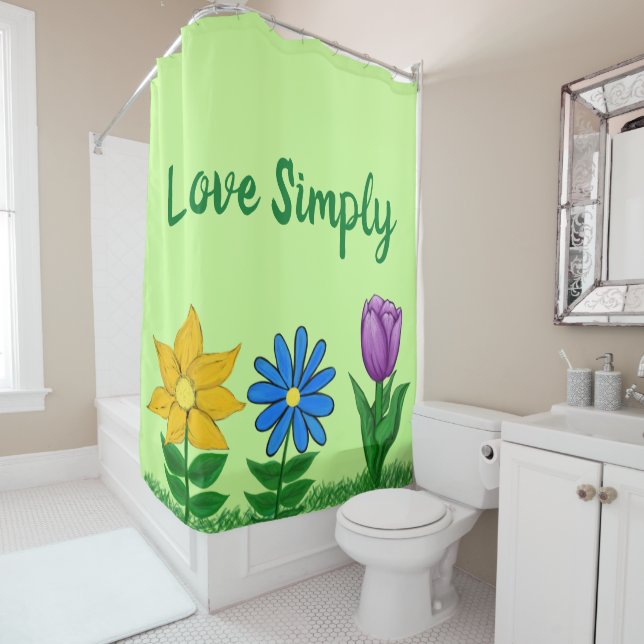 Jaune bleu violet Floral Vert Douche Rideau (En situation)