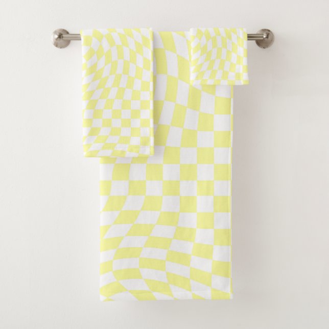 Jaune clair et blanc À damiers Motif déformé (En situation)
