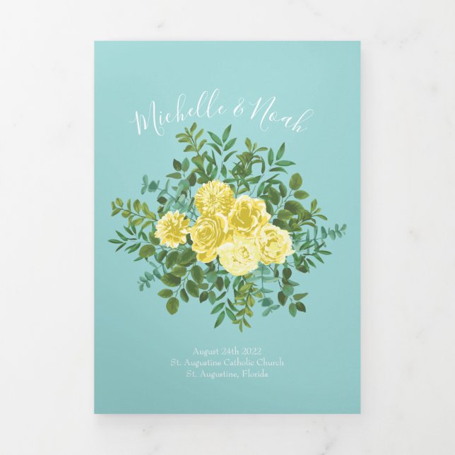 Jaune clair et Turquoise Aqua Rose Programmes de m (Page de couverture)