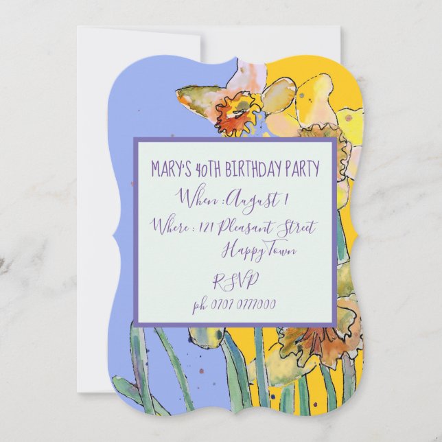 Jaune Daffodil Floral 40e anniversaire Invitation (Devant)