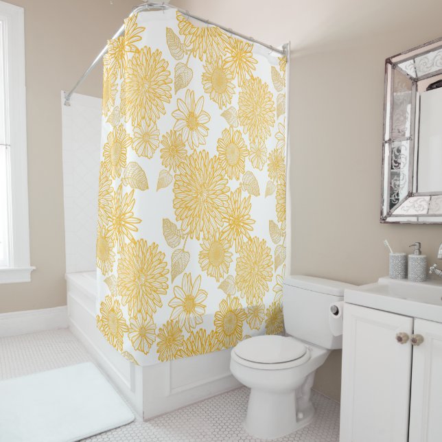 Jaune Dahlias & Daisers Douche Rideau (En situation)