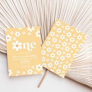 Jaune Daisy One Floral 1er Anniversaire Invitation