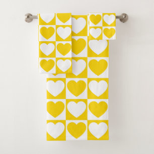 Jaune d'or et À damiers blanc aux coeurs