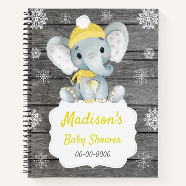 Jaune éléphant d'hiver Baby shower de livre Rustiq (Devant)