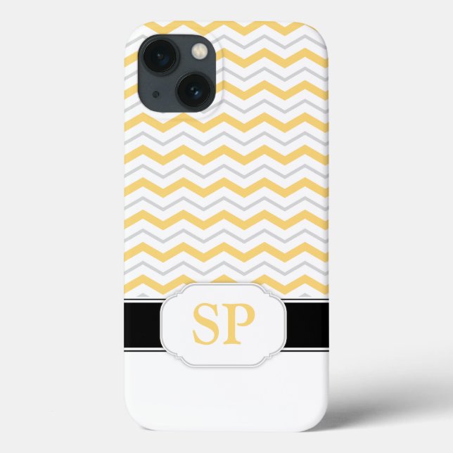 Jaune et gris Chevron Monogram iPad 2/3/4 Coque (Verso)