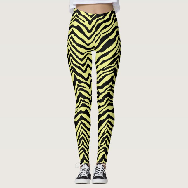 Jaune et noir Zèbre Motif animal Leggings (Devant)