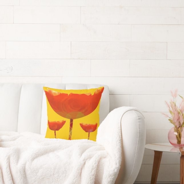 Jaune et Orange Moderne Poppy Coussin floral (Canapé)