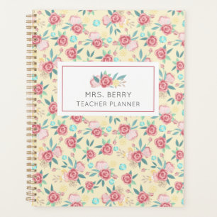 Jaune et rose Floral enseignant planificateur