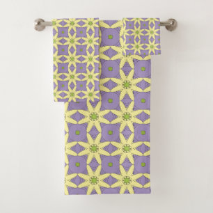 Jaune et violet à motif floral géométrique