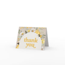Jaune Fleur sauvage abeille pliée Merci Cartes