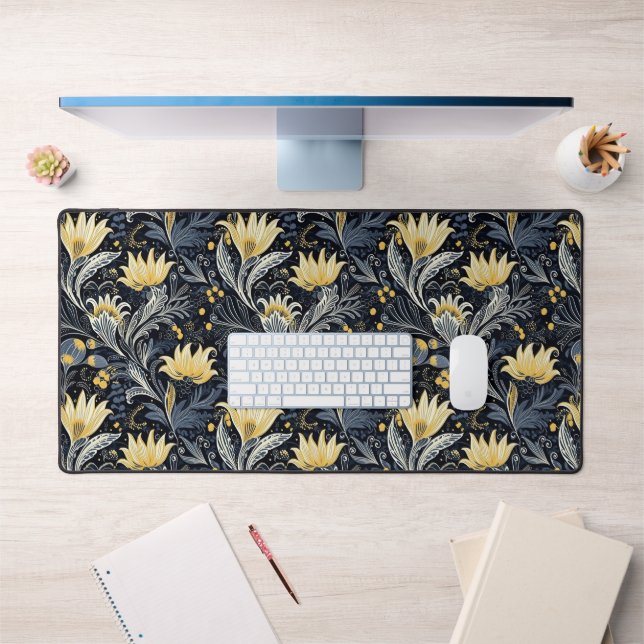 Jaune Floral Dark Art Nouveau Motif (Bureau 1)