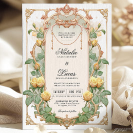 Jaune Floral Or Art Nouveau Faire-part de mariage