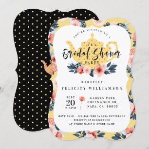 Jaune Floral Tea Party Bridal Douche Invitation