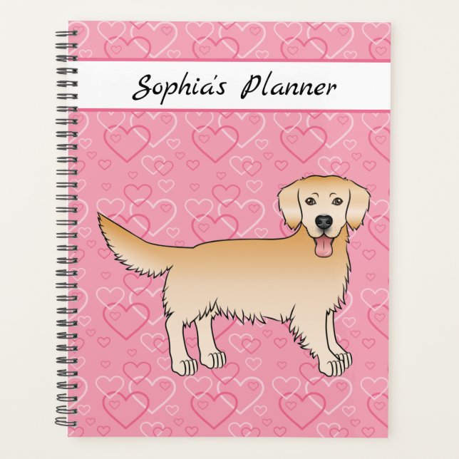 Jaune Golden Retriever Chien Sur Coeurs Roses & Te (Devant)
