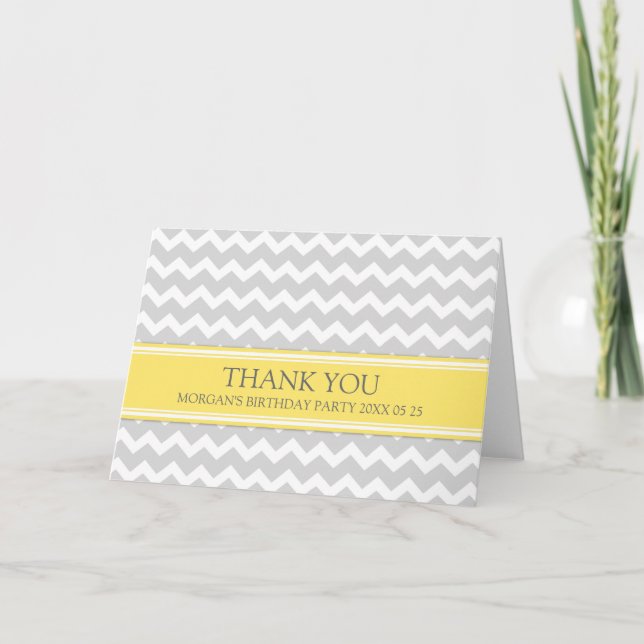 Jaune Grey Chevron fête d'anniversaire Carte de re (Devant)