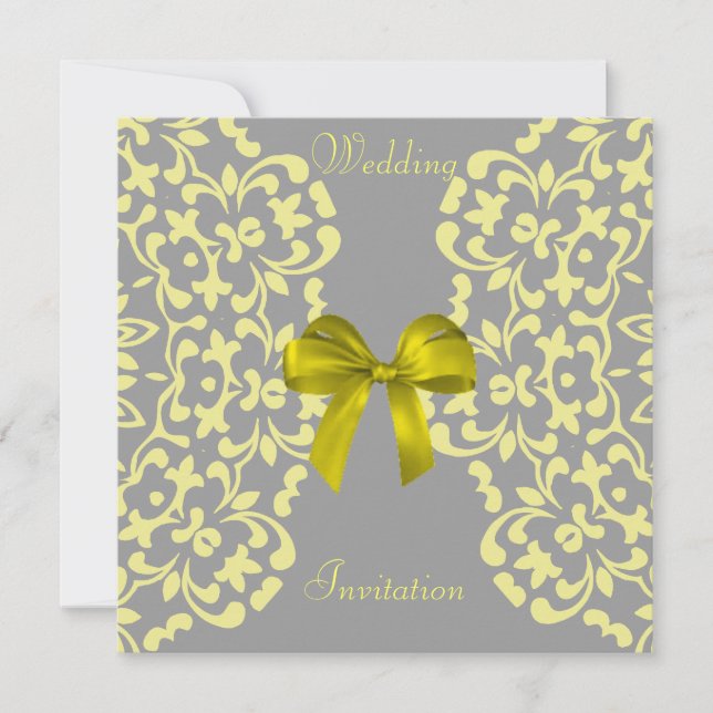 Jaune Grey Jolie Dentelle Mariage Invitations (Devant)