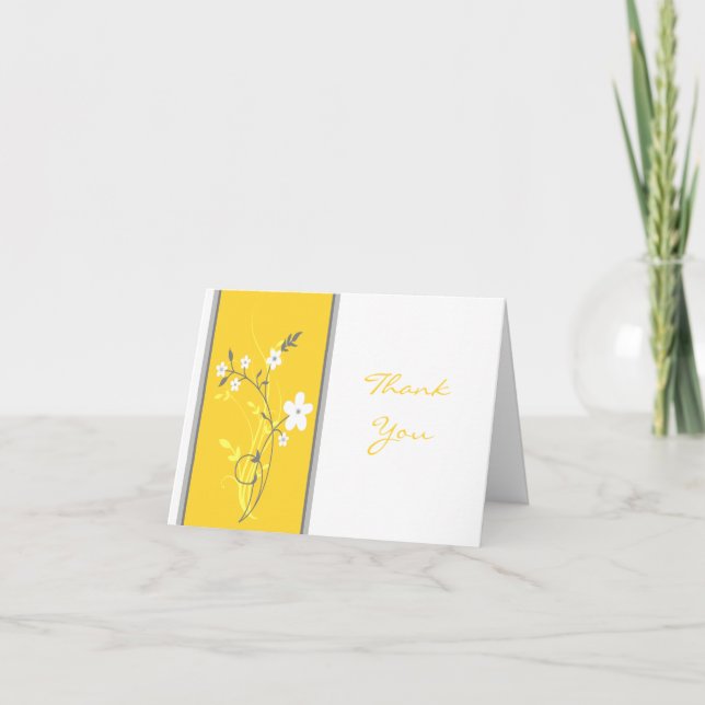 Jaune, Gris, Blanc Carte de remerciements Floral (Devant)