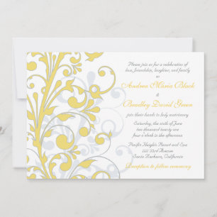 Jaune, gris blanc Faire-part de mariage Floral