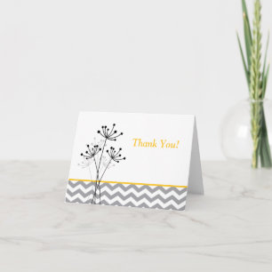 Jaune, Gris, Floral Blanc, Carte de remerciements 