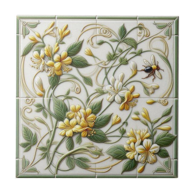 Jaune Honeysuckie & Fleurs Carreaux décoratifs-1 (Devant)