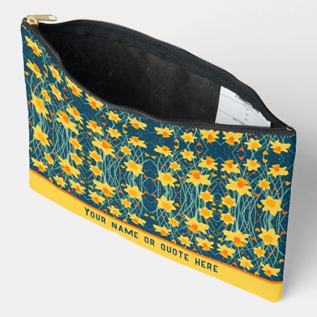 Jaune jonquille Florale Nom personnalisé Sac d'acc (Ouvrir)