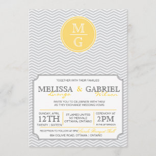 Jaune moderne de faire-part de mariage de Chevron