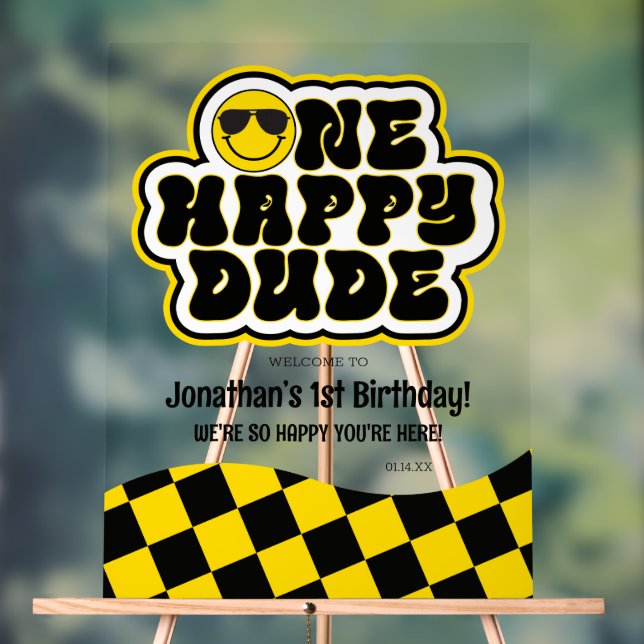 Jaune Noir Rétro Un Joyeux Mec Anniversaire Bienve (Neutre)