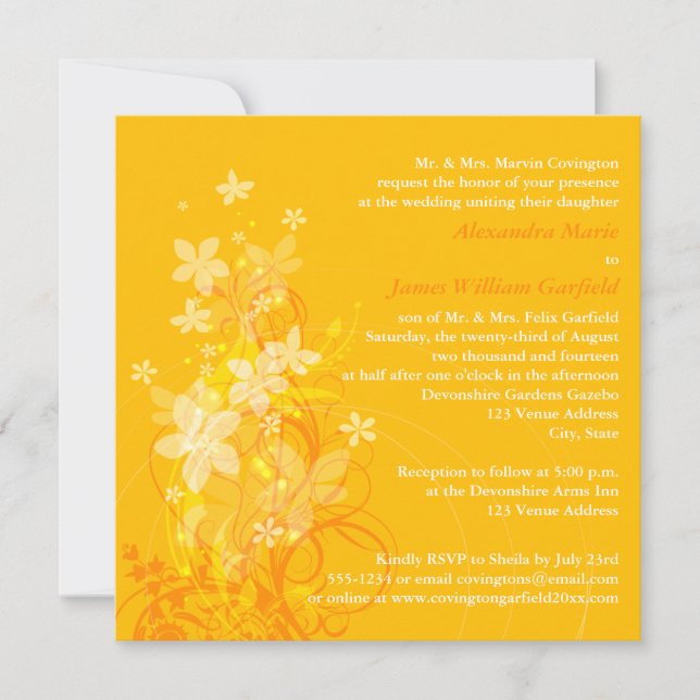 Jaune, orange, blanc Faire-part de mariage Floral (Devant)