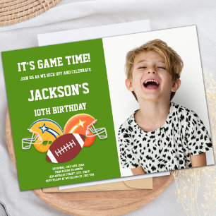 Jaune Orange Football Anniversaire Invitations pho