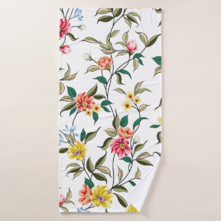 jaune orange rose et bleu fleurs avec lea vert