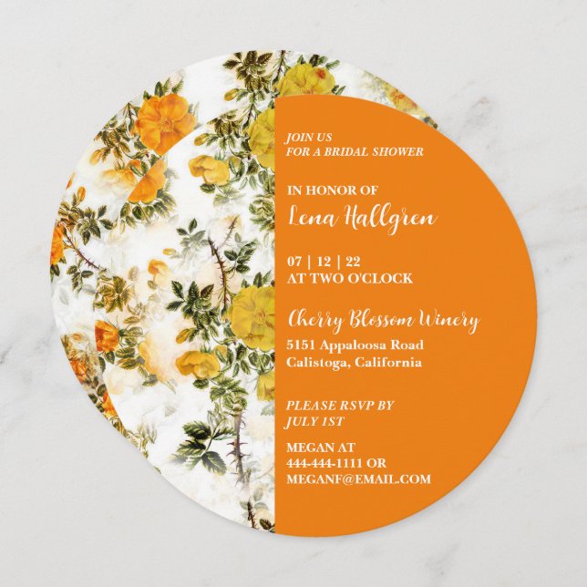 Jaune Rose Jaune Invitation de la douche nuptiale (Devant / Derrière)