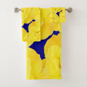 Jaune Roses Marine Bleu Or Floral Fleurs Motif
