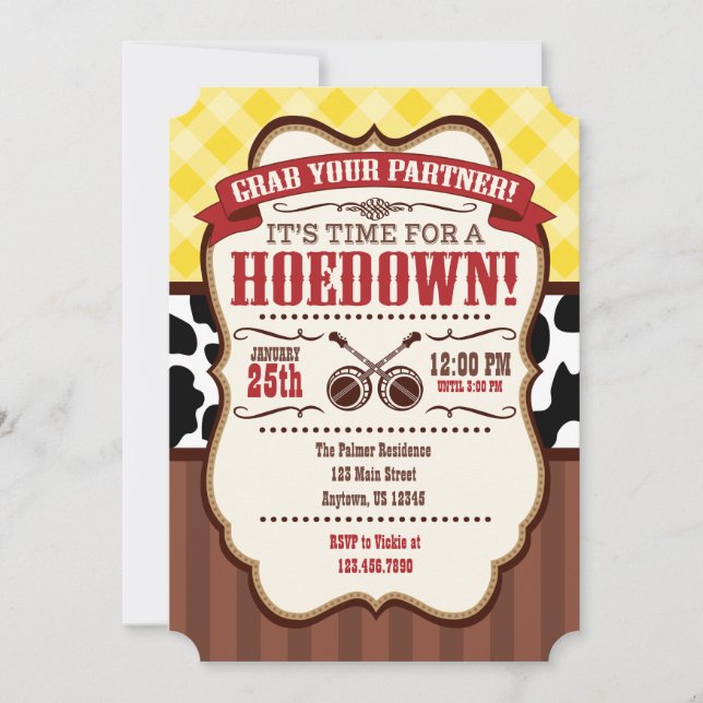 Jaune rouge Brown Hoedown Party Invitation (Devant)