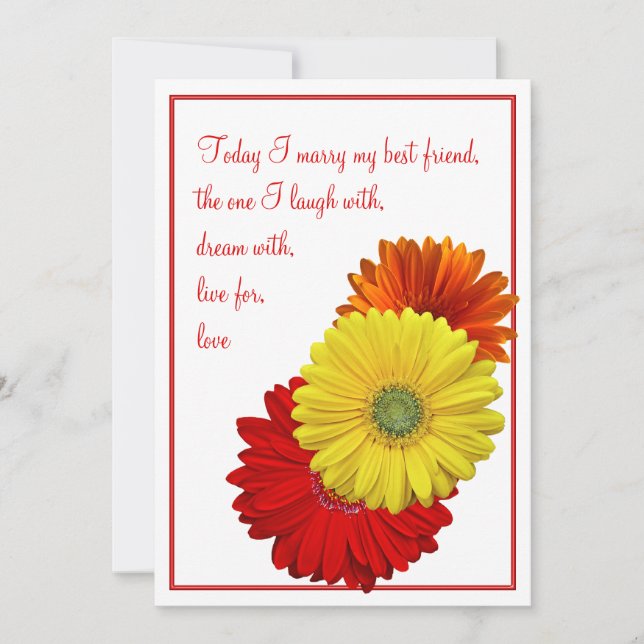 Jaune rouge orange Gerbera Faire-part de mariage m (Devant)