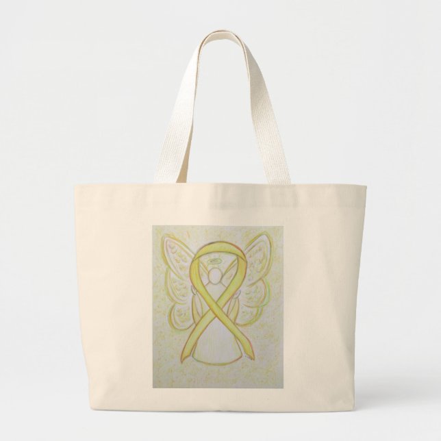 Jaune Sensibilisation Ruban Angel Sac fourre-tout  (Devant)