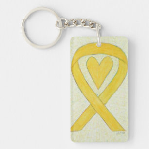 Jaune Sensibilisation Ruban Coeur Porte - clé d'ar