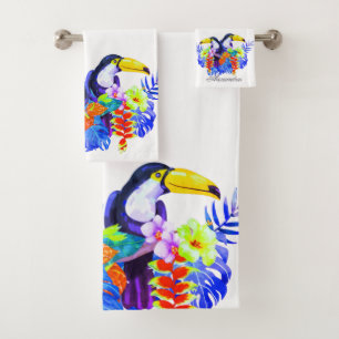 Jaune Turquoise Touffles oiseaux tropicaux fleurs 