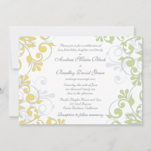 Jaune, Vert, Blanc Faire-part de mariage Floral