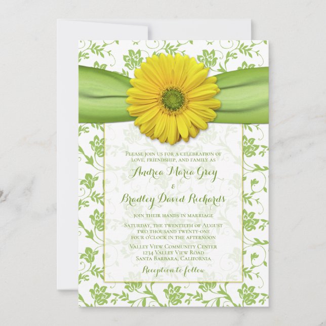 Jaune vert Damask Faire-part de mariage (Devant)