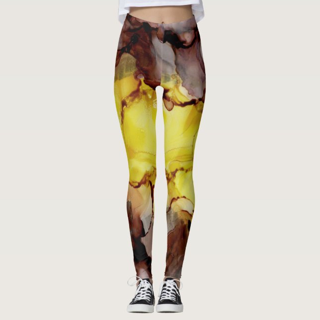 Jaunes et Brown Leggings Abstraits (Devant)