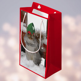 Jaunty Eichhörnchen mit Elf Hat Holiday Bag Kleine Geschenktüte